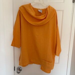 Orange Cowl Neck Linen Top